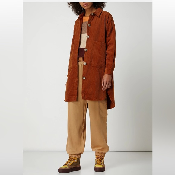 NATIVE YOUTH Womens Meghan Rust Cotton Corduroy Long Shacket Coat Small